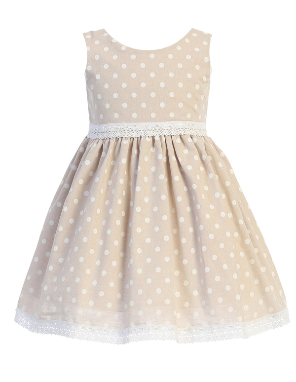 Swea Pea & Lilli Girls Khaki Cotton Chambray Polka-Dot Easter Dress 2T-7 - SophiasStyle.com